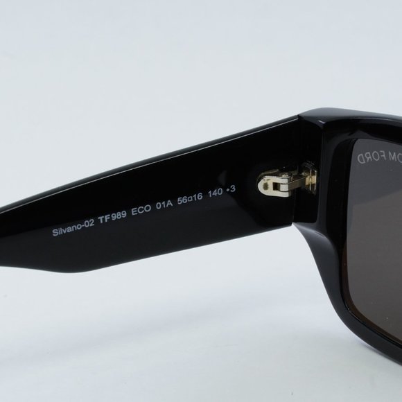 Tom Ford Silvano-02 FT0989 01A Sunglasses Black Rectangle Frame, Smoke Lenses - Picture 9 of 10